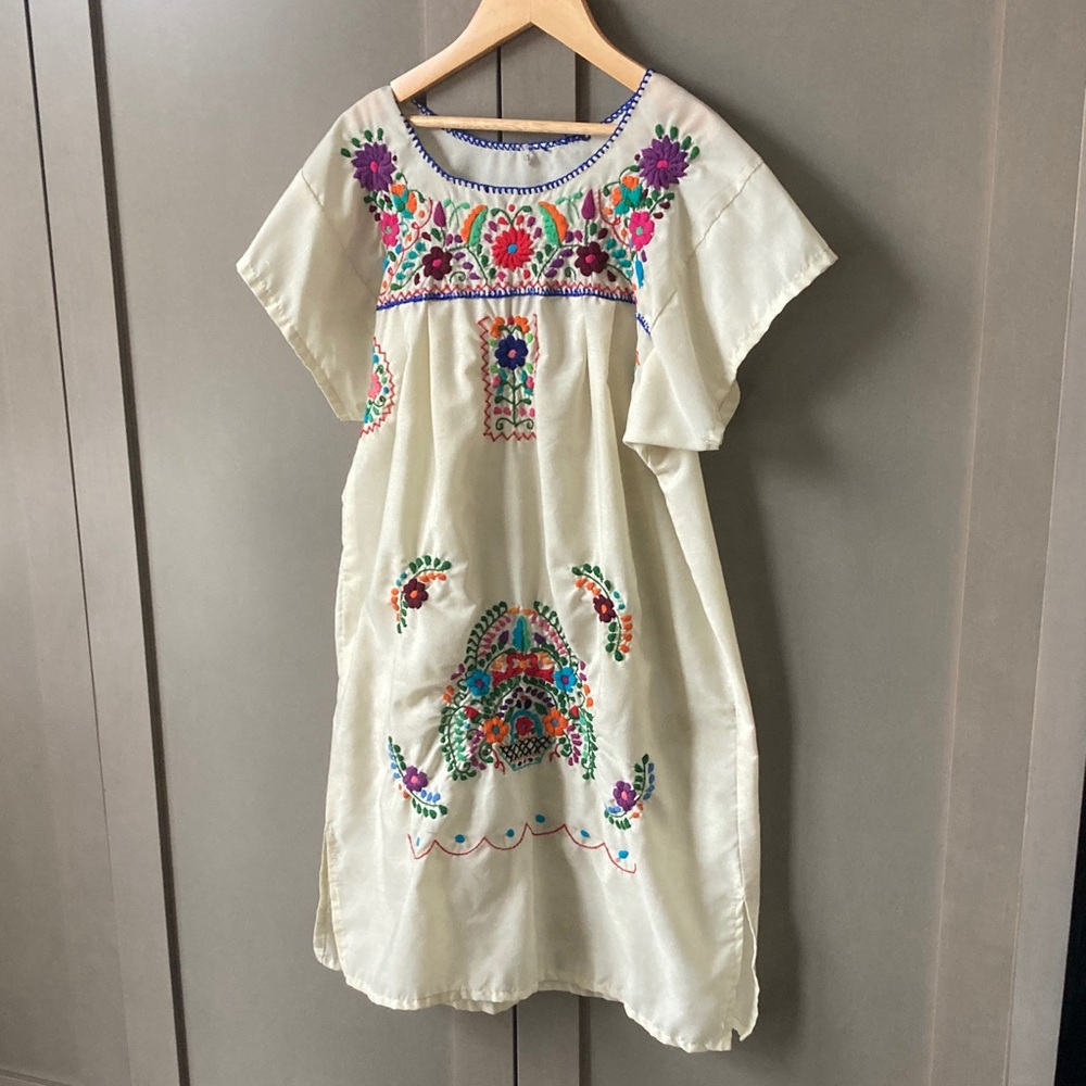 Embroidered Cream Kids Dress